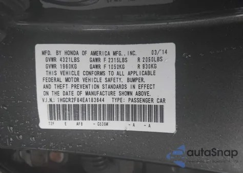 2014 Honda Accord Exl from USA, damaged, VIN 1HGCR2F84EA183644